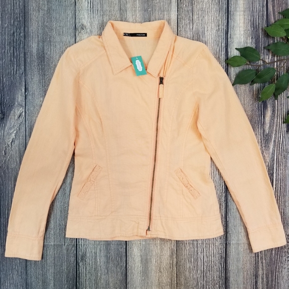 Maurices NWT Peach Linen Blend Asymmetrical Zip Jacket - Picture 1 of 9